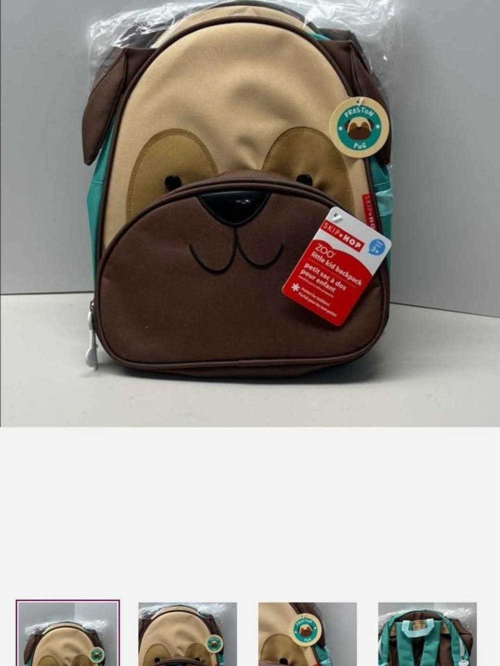 Skip Hop Preston Pug Brown and Tan Puppy Kids Backpack for baby/toddler NWT